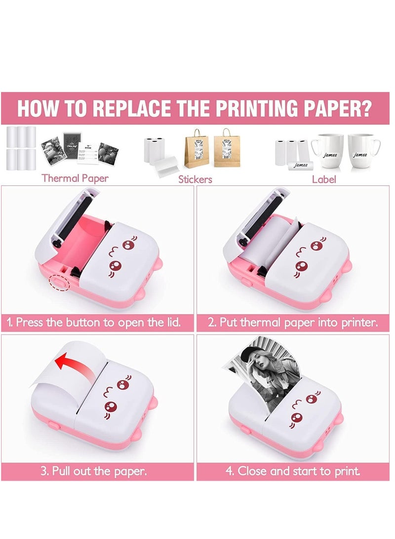 Portable Mini Photo Printer with 6 Rolls of Paper, Wireless Bluetooth Thermal Printer, USB Cable for Sticky Notes Photo Web Document Printing - Image 2
