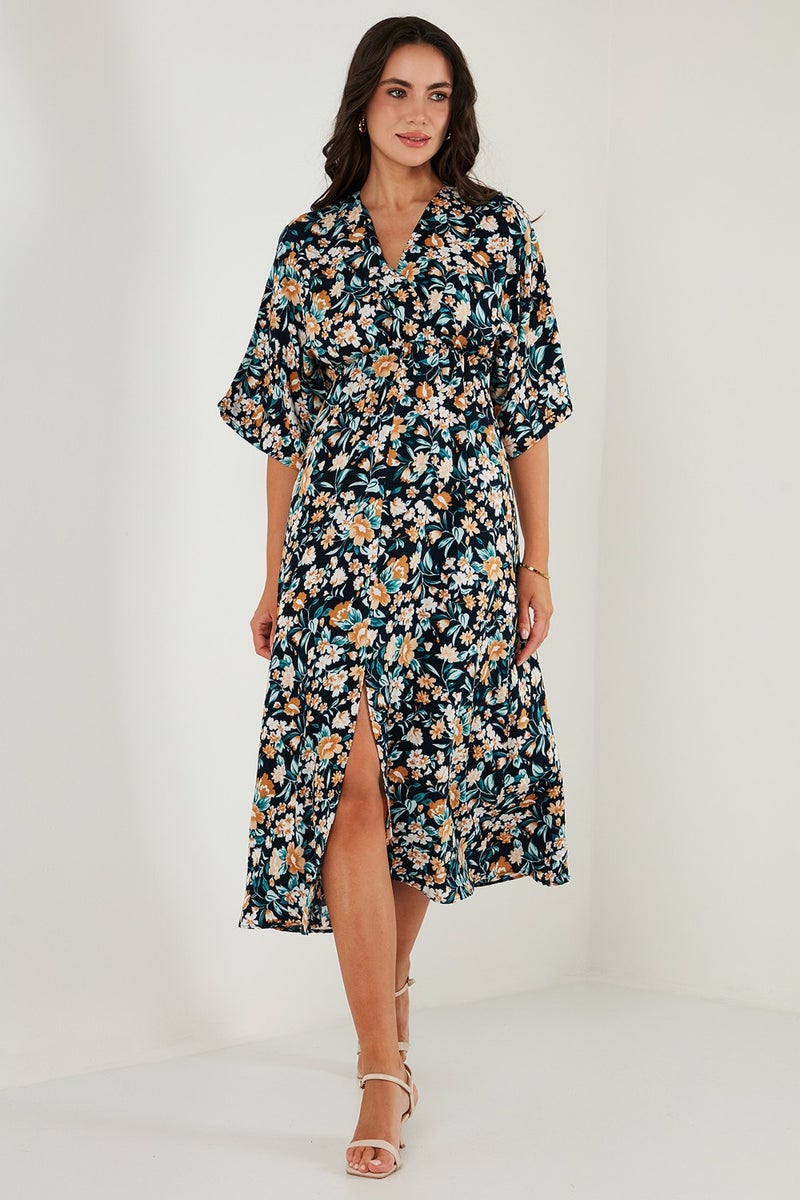 Lela Regular Fit V Neck Patterned Midi Length Dress Women's Dress 67810573  - Image 3
