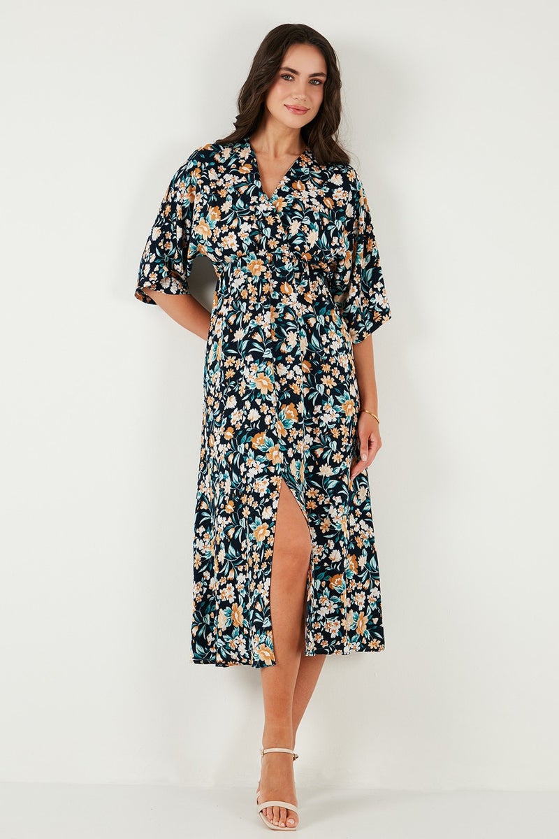 Lela Regular Fit V Neck Patterned Midi Length Dress Women's Dress 67810573  - Image 4
