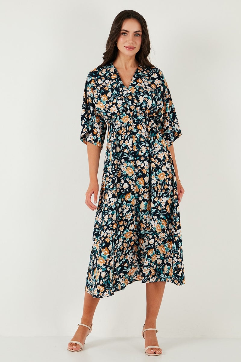 Lela Regular Fit V Neck Patterned Midi Length Dress Women's Dress 67810573  - Image 5