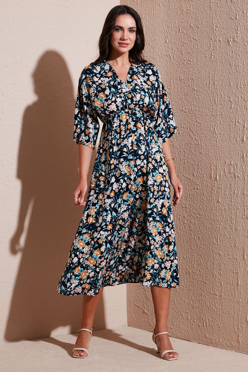 Lela Regular Fit V Neck Patterned Midi Length Dress Women's Dress 67810573  - Image 2