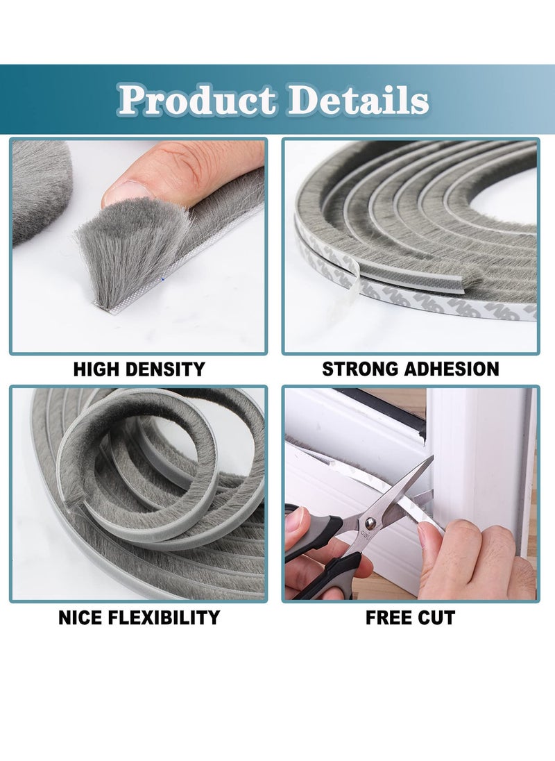 VIUAUAX Weather Stripping Door Seal, Self Adhesive Brush Weather Seal Strip for Windows and Doors Felt Door Seal Window Insulation Sealing Strip Brush Weatherstrip 9mm Wide x 9mm Thick, 10M  - Image 2