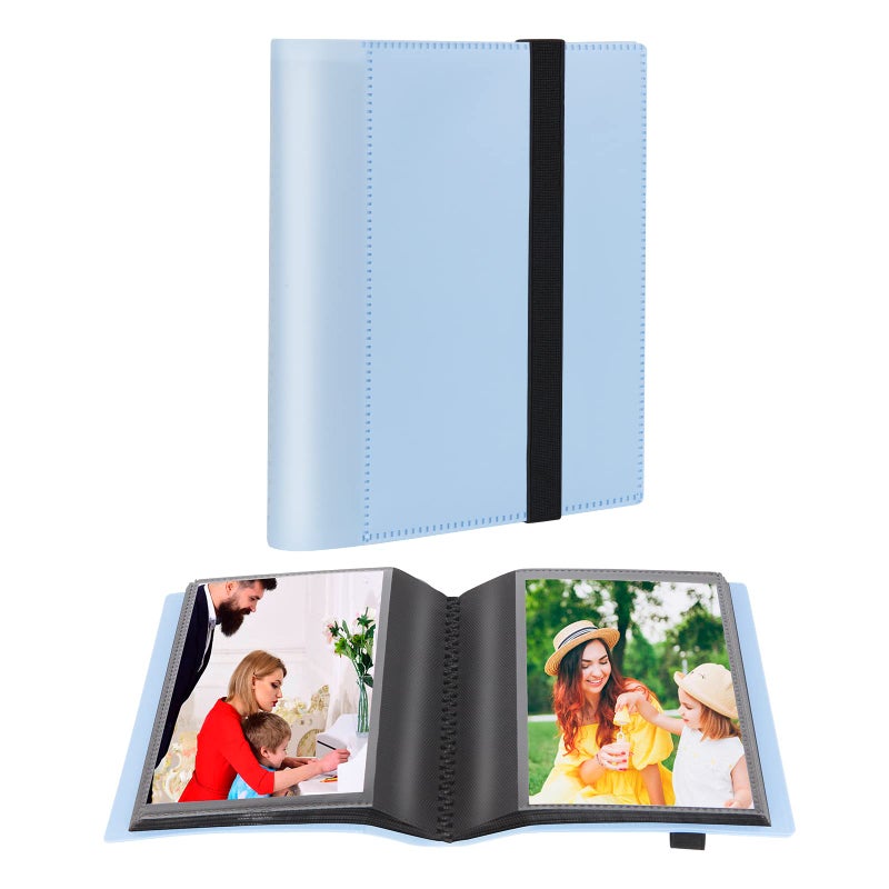 Aevdor Small Photo Album 4x6 Photos Black Inner Page with Strong Elastic Band  Each Small Album Holds 64 Photos  4x6 Mini Book Photo Pictures Album Birthday Christmas Photo Albums Wedding Anniversary (Blue) - Image 1
