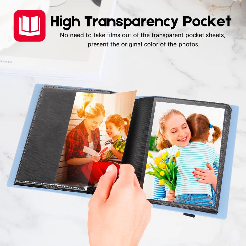 Aevdor Small Photo Album 4x6 Photos Black Inner Page with Strong Elastic Band  Each Small Album Holds 64 Photos  4x6 Mini Book Photo Pictures Album Birthday Christmas Photo Albums Wedding Anniversary (Blue) - Image 3