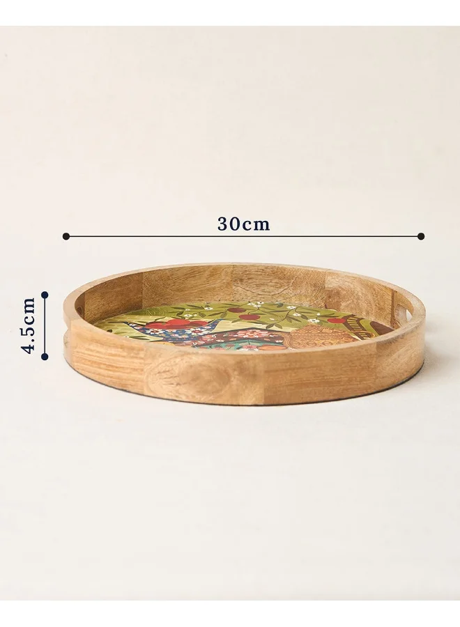 Chumbak Kahwah Hour Wooden Serving Tray, 12" dia | Kashmir Trails