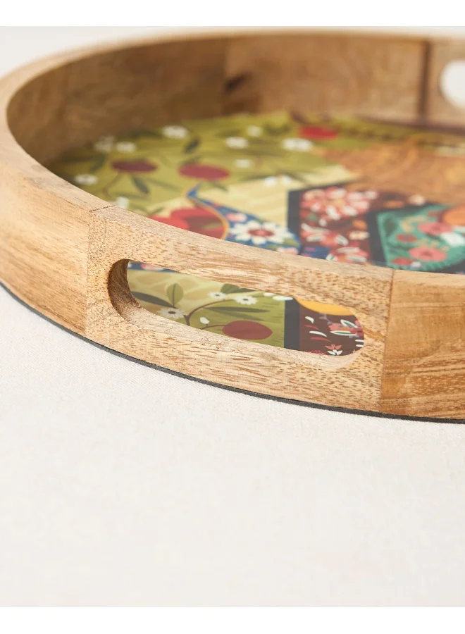 Chumbak Kahwah Hour Wooden Serving Tray, 12" dia | Kashmir Trails