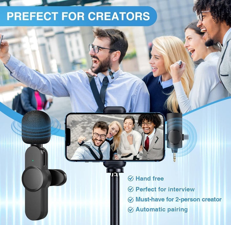 Bietrun Wireless Lavalier Lapel Microphone Compatible for Any Smartphone Camera Cordless Double Mic Plug-Play 2.4G Low Delay Built-in Noise Reduction Chip 7H Long Time for Two-Person Creator (BIT11) - Image 4