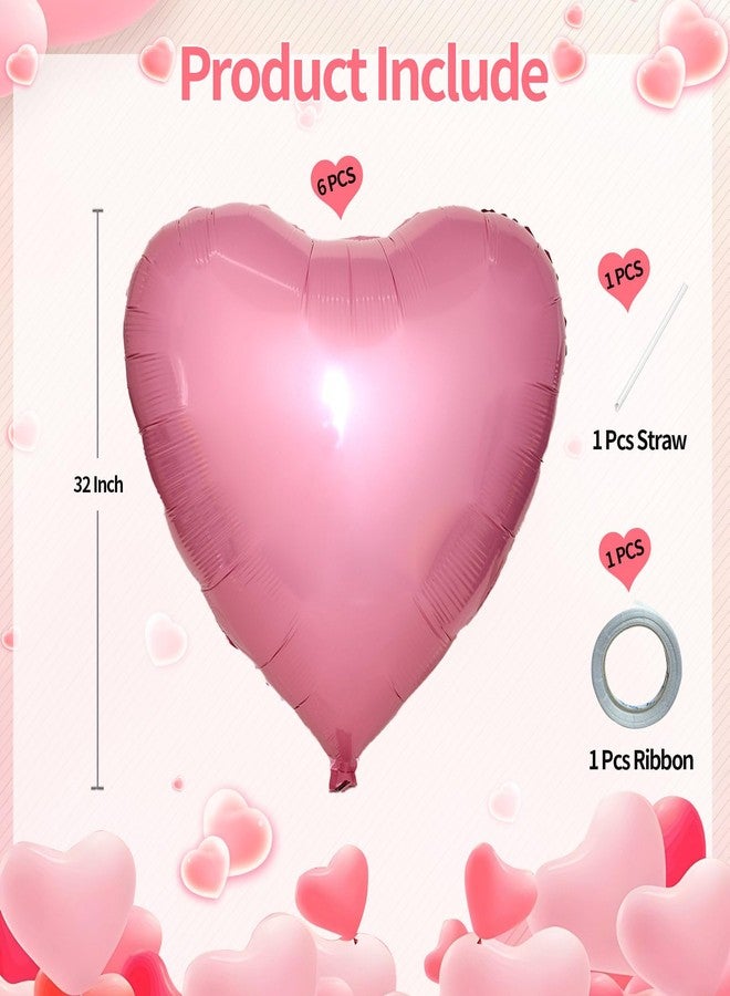KALOR 32 Inch Light Pink Heart Balloons, 6 Pcs Pink Foil Balloons Heart Shaped Mylar Balloons for Valentines Day Wedding Decorations - Image 4