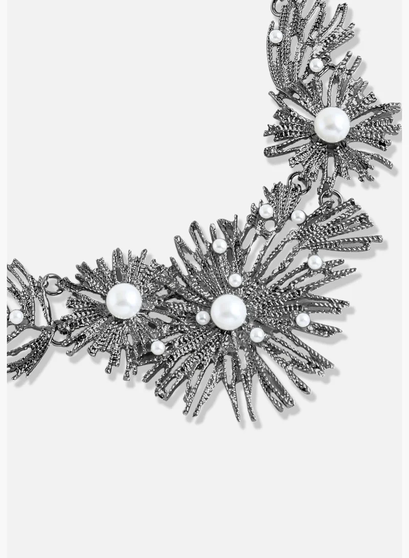 SOHI Silver Plated Designer Party Necklace and Earring Set For Women