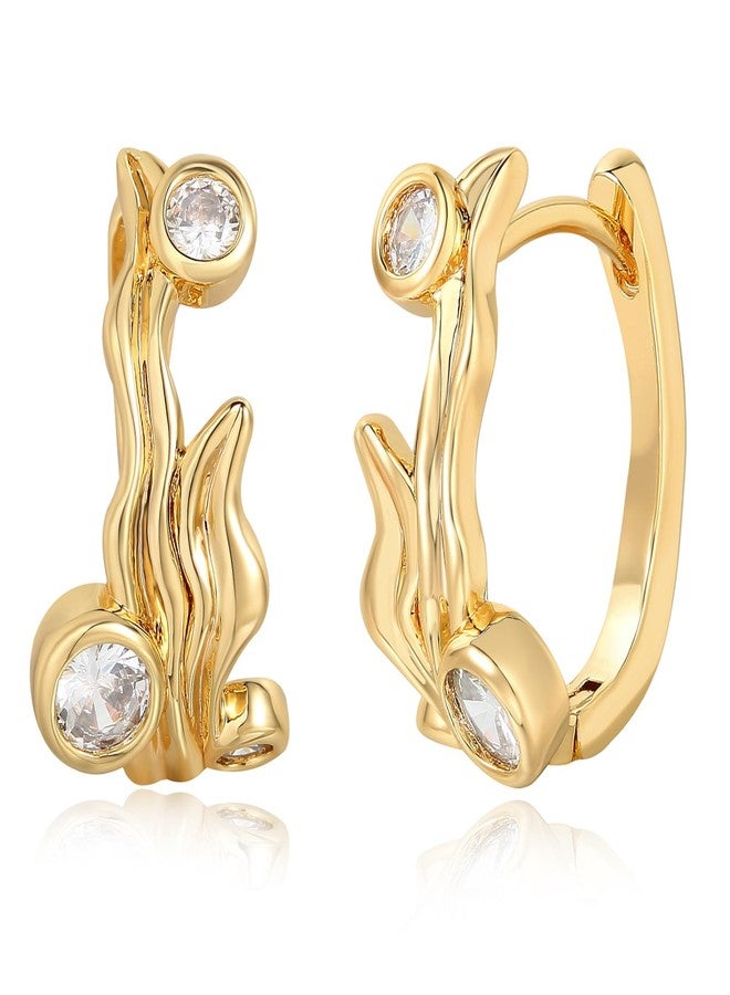 BENEIGE Gold Hoop Earrings for Women Dainty 14K Gold Plated Huggie Earrings with Cubic Zircon Sea Grass Jewelry - Image 1