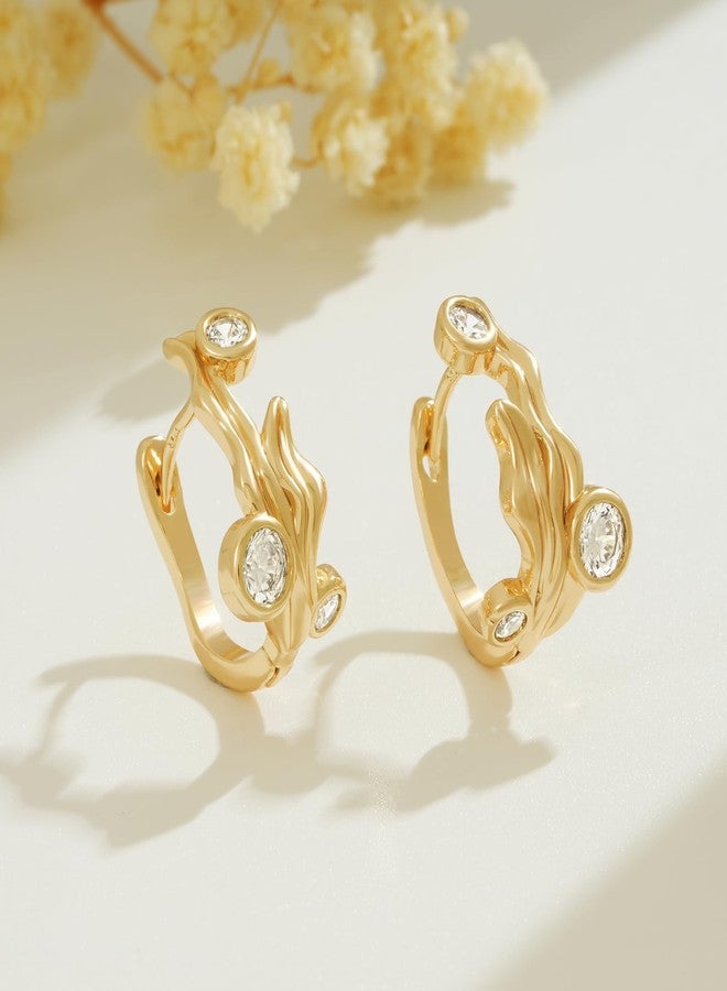 BENEIGE Gold Hoop Earrings for Women Dainty 14K Gold Plated Huggie Earrings with Cubic Zircon Sea Grass Jewelry - Image 4