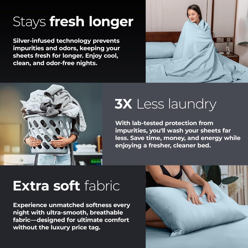 Silvery Silver Infused Bed Sheets Set - Ultra-Soft Temperature-Regulating Fabric with Self-Cleaning Technologyâ„¢ That Stays Fresh 3X Longer for Hygienic Sleep - Image 5