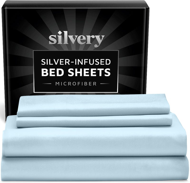 Silvery Silver Infused Bed Sheets Set - Ultra-Soft Temperature-Regulating Fabric with Self-Cleaning Technologyâ„¢ That Stays Fresh 3X Longer for Hygienic Sleep - Image 1