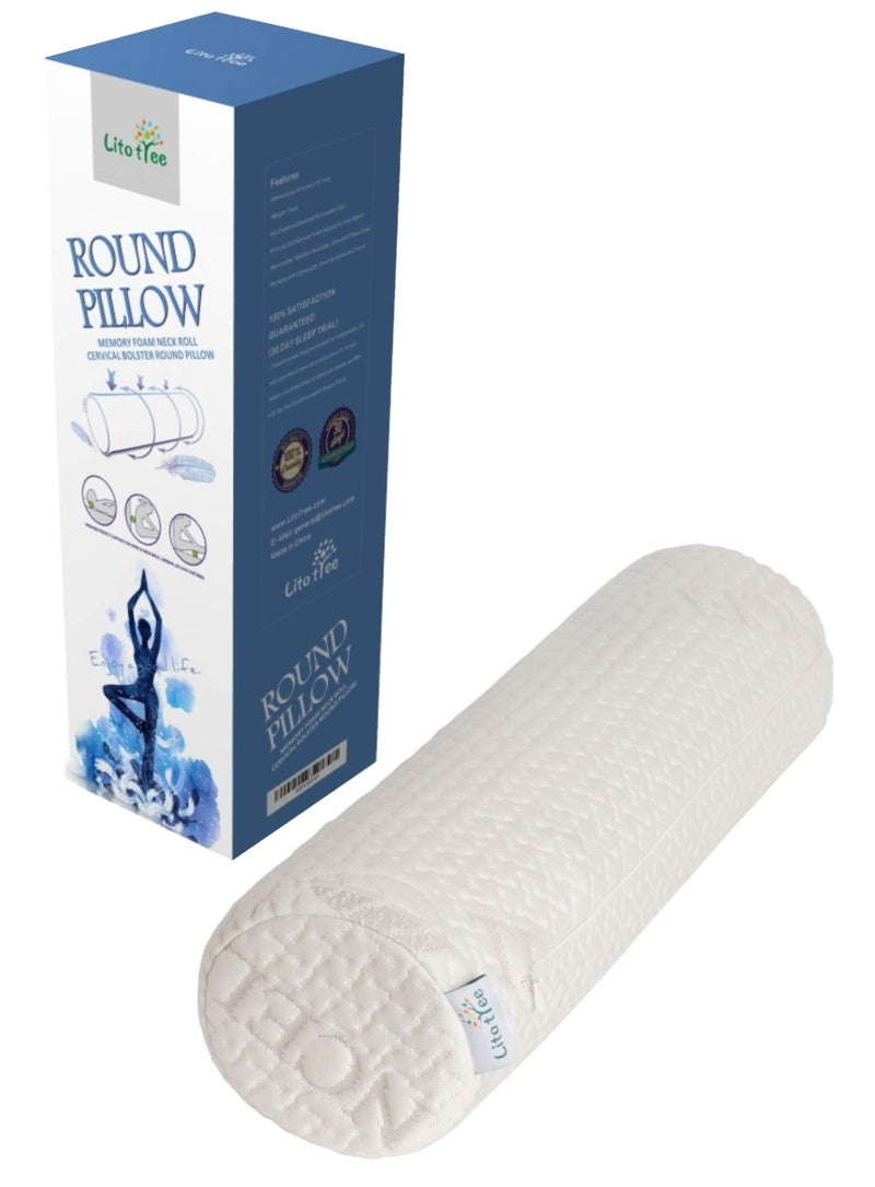 LitoTree Comfort Memory Foam Neck Roll and Cervical Bolster Round Pillow with Removable Washable Soft Cover for Spine and Neck Back Lumbar Leg Vertebra Support 18x6 inch Pillow