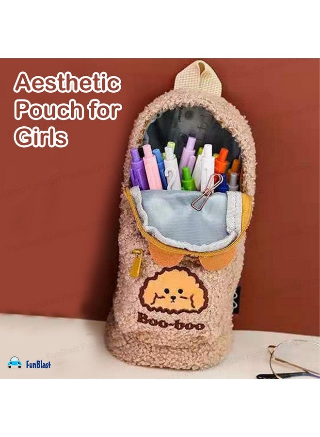 FunBlast Pencil Pouch for Girls - Cute Soft Plush Pouch for Girls, Multipurpose Zipper Pouch, Aesthetic Pouch for Girls, Kawaii Pencil Case, Cute Pouches for Girls, Return Gift for Kids (Lightbrown) - Image 2