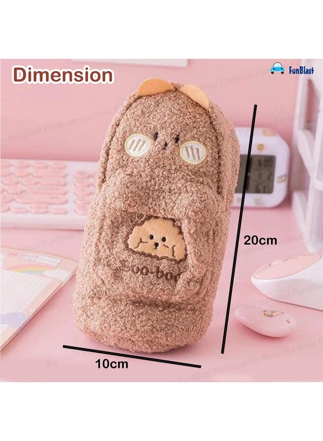 FunBlast Pencil Pouch for Girls - Cute Soft Plush Pouch for Girls, Multipurpose Zipper Pouch, Aesthetic Pouch for Girls, Kawaii Pencil Case, Cute Pouches for Girls, Return Gift for Kids (Lightbrown) - Image 3