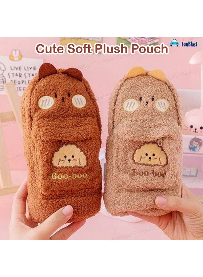 FunBlast Pencil Pouch for Girls - Cute Soft Plush Pouch for Girls, Multipurpose Zipper Pouch, Aesthetic Pouch for Girls, Kawaii Pencil Case, Cute Pouches for Girls, Return Gift for Kids (Lightbrown) - Image 4