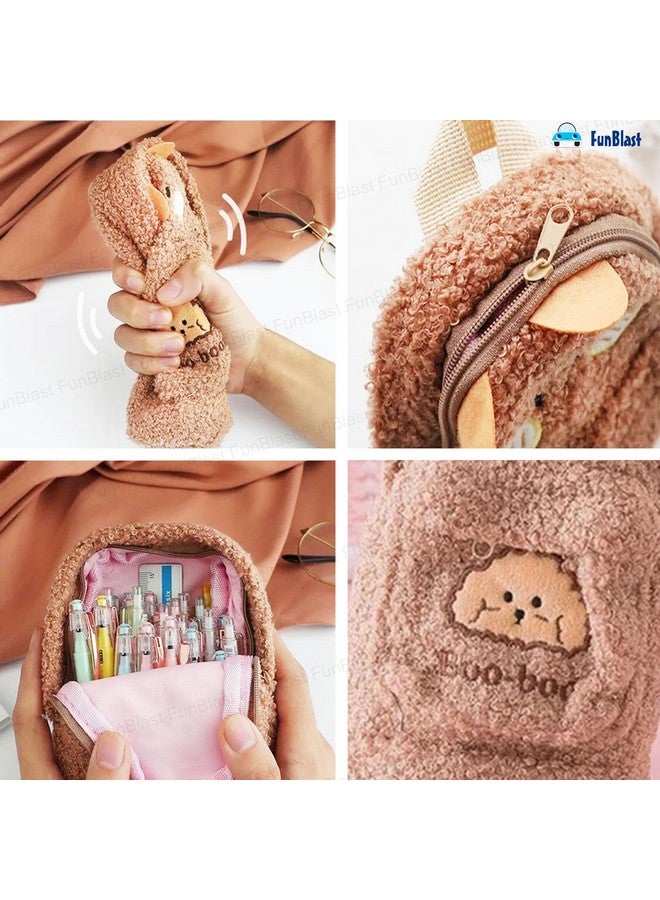 FunBlast Pencil Pouch for Girls - Cute Soft Plush Pouch for Girls, Multipurpose Zipper Pouch, Aesthetic Pouch for Girls, Kawaii Pencil Case, Cute Pouches for Girls, Return Gift for Kids (Lightbrown) - Image 5