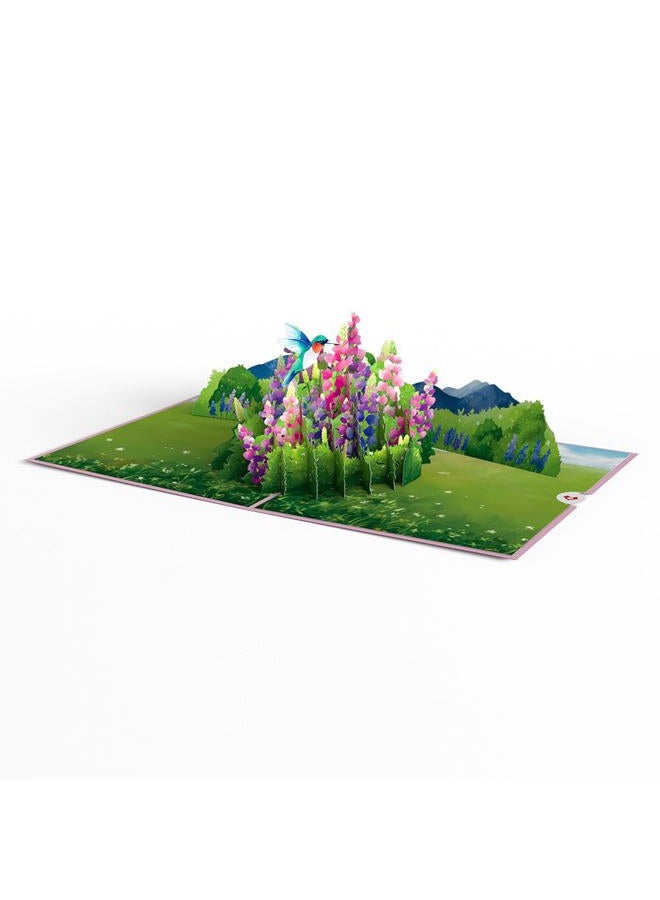 Lovepop Lupine Hummingbird Pop-Up Card - Hummingbird Pop-Up Greeting Cards - 3D Birthday Card - 5" x 7" - Envelope Included - Image 4
