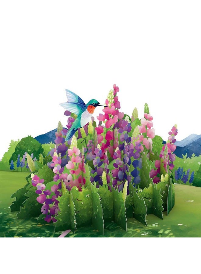 Lovepop Lupine Hummingbird Pop-Up Card - Hummingbird Pop-Up Greeting Cards - 3D Birthday Card - 5" x 7" - Envelope Included - Image 2