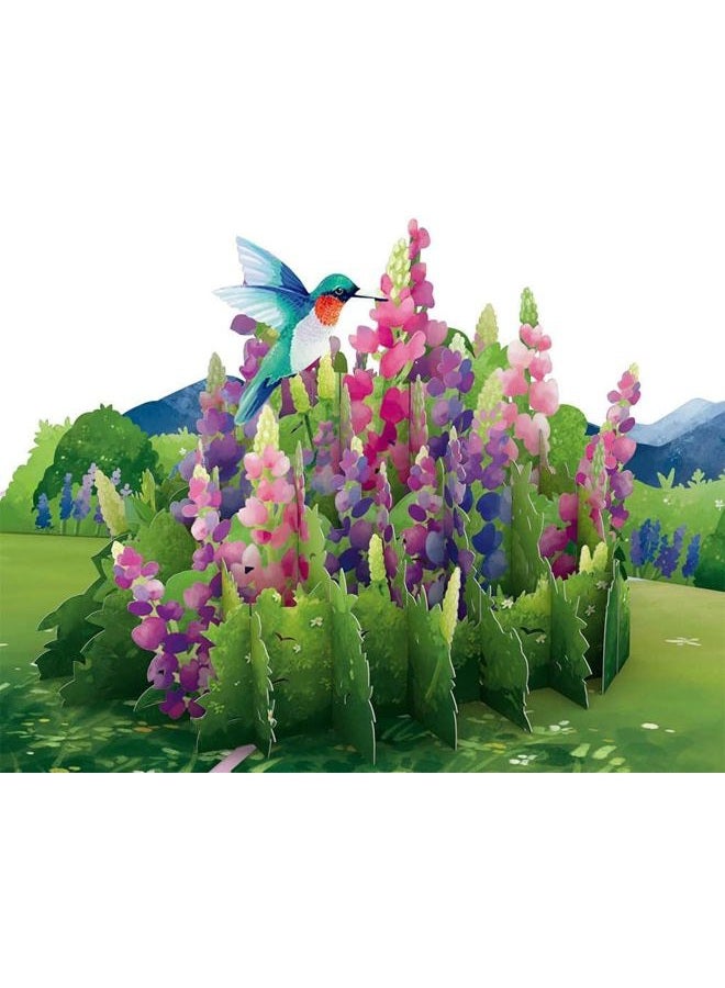 Lovepop Lupine Hummingbird Pop-Up Card - Hummingbird Pop-Up Greeting Cards - 3D Birthday Card - 5" x 7" - Envelope Included - Image 1