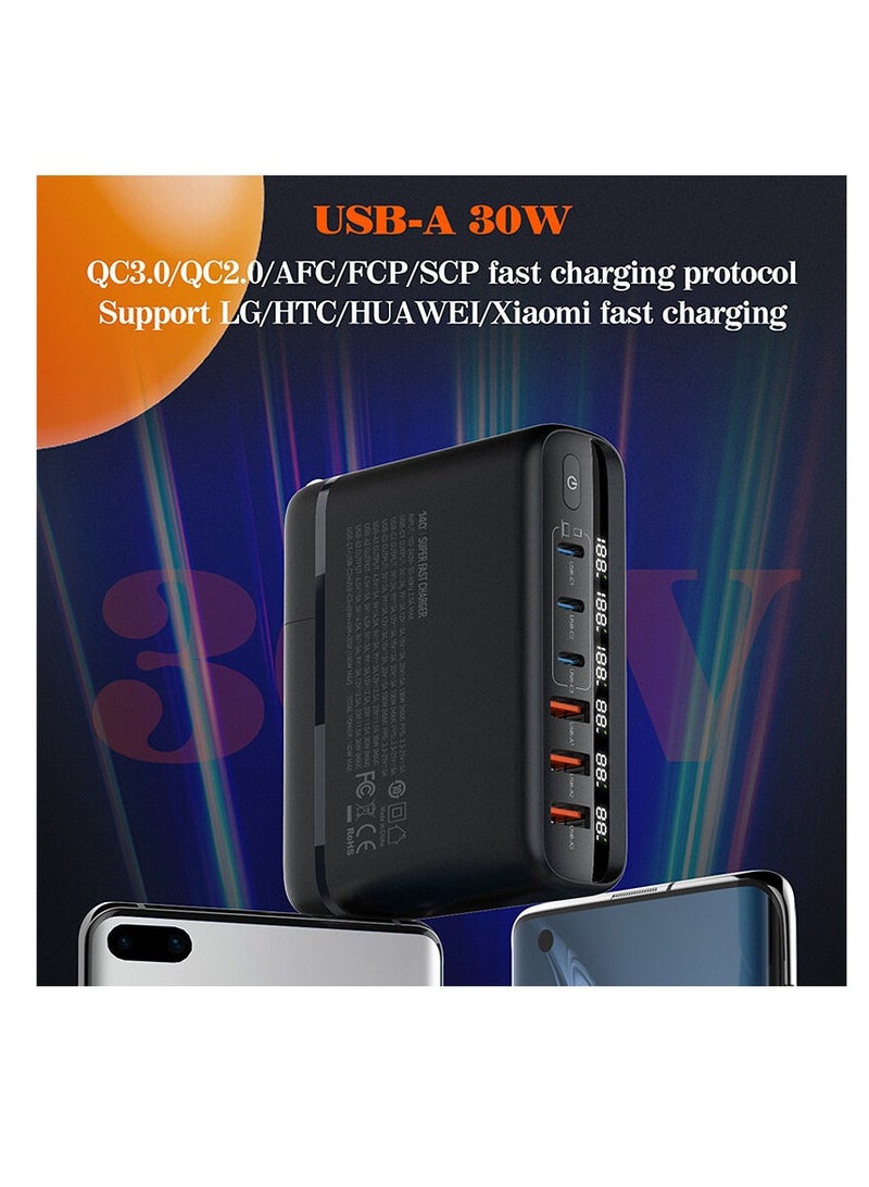 Terabyte 140W 6 Port GaN Desktop and Wall Charger UK/EU/US Plugs, 3 USB-C PD3.0, 3 USB - Image 2