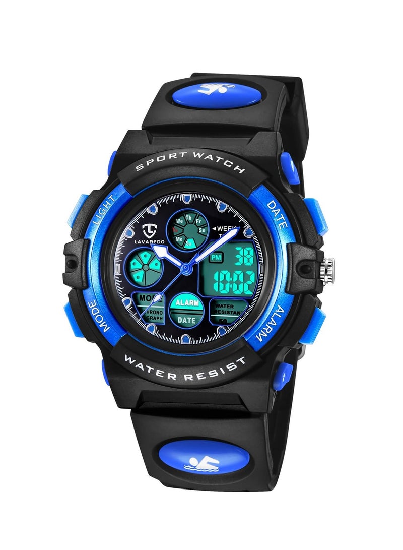 SKMEI Kids Watch, Boys Watches Ages 5-15, Analog Digital Watch for Kids Watch Boys Girls, Kids Waterproof Watch with Alarm Clock Stopwatch Wrist Watch, Birthday Gifts (Blue) - Image 1