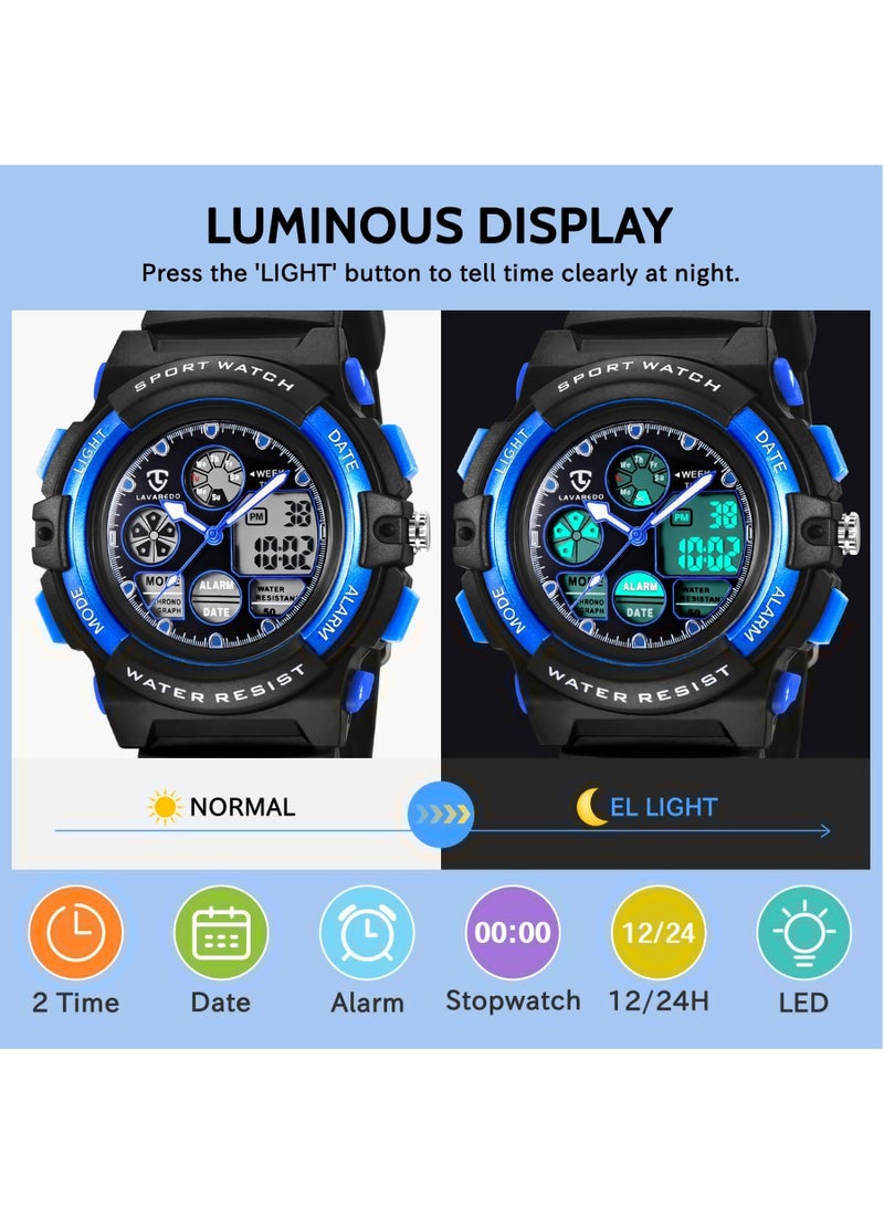SKMEI Kids Watch, Boys Watches Ages 5-15, Analog Digital Watch for Kids Watch Boys Girls, Kids Waterproof Watch with Alarm Clock Stopwatch Wrist Watch, Birthday Gifts (Blue) - Image 4