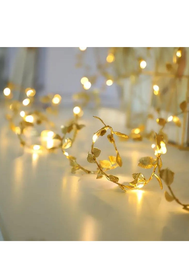 Generic 5m/50 LED Gold Leaf Decorative String Lights, Copper Wire Starlight LED Fairy Lights, Battery Powered Lights for Bedroom, Party, Wedding, Centerpieces, Decoration (Warm White)  - Image 2