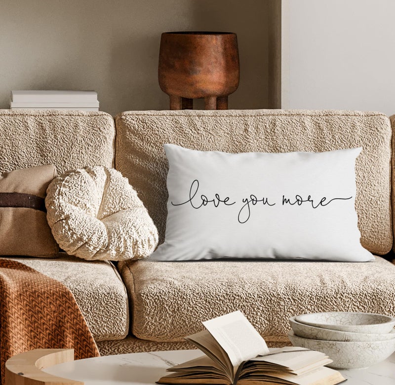 huester Love You More Throw Pillow Cover 12""X20"" Decorative Pillowcase Cushion Cover For Sofa Couch Bed Home Bedroom Living Room Decor Wedding Anniversary For Wife Husband Couples (White) - Image 5