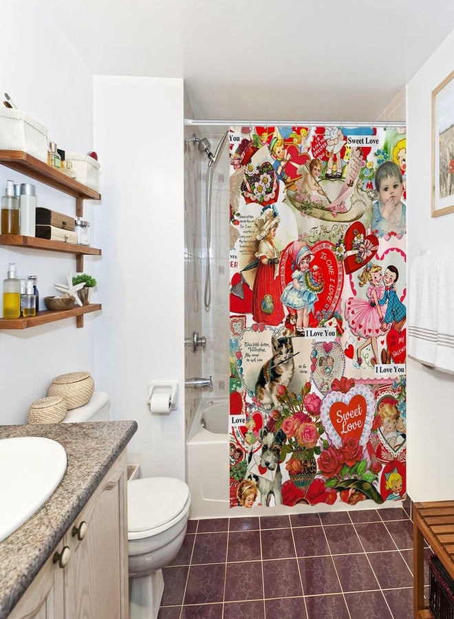 Allenjoy 72" x 72" Vintage Valentines Patchwork Shower Curtain for Bathroom Abstract Country Rose Flower Heart Happy Bath Bathtub Decoration Decor Durable Easy Care Washable - Image 5