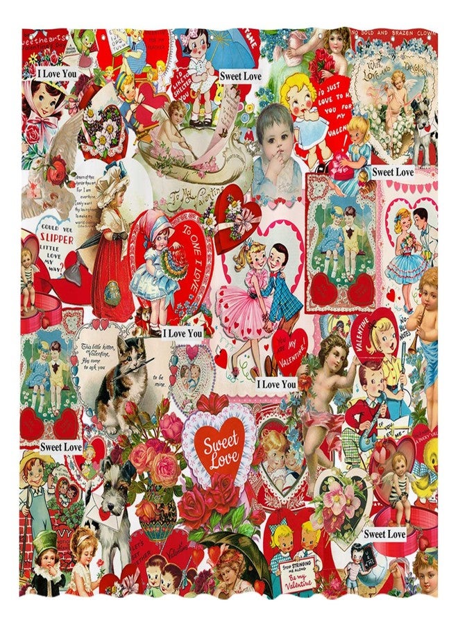 Allenjoy 72" x 72" Vintage Valentines Patchwork Shower Curtain for Bathroom Abstract Country Rose Flower Heart Happy Bath Bathtub Decoration Decor Durable Easy Care Washable - Image 1