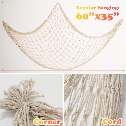 BWEALT 2 Pack Fish Net Decorations for Party, Natural Cotton Hawaiian Party Fishing Net Decorative, Nautical Themed Cotton Fishnet Under The Sea Pirate Ocean BeachHalloween Decor - Image 2