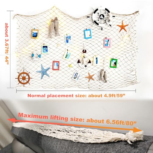 BWEALT 2 Pack Fish Net Decorations for Party, Natural Cotton Hawaiian Party Fishing Net Decorative, Nautical Themed Cotton Fishnet Under The Sea Pirate Ocean BeachHalloween Decor - Image 3