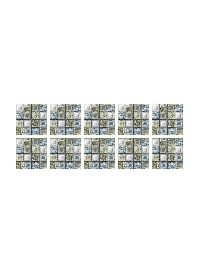 ماركة غير محددة - 10 قطعة فسيفساء 3D نمط الطباعة ذاتية اللصق ورق جدران 10x10x1cm - Image 1