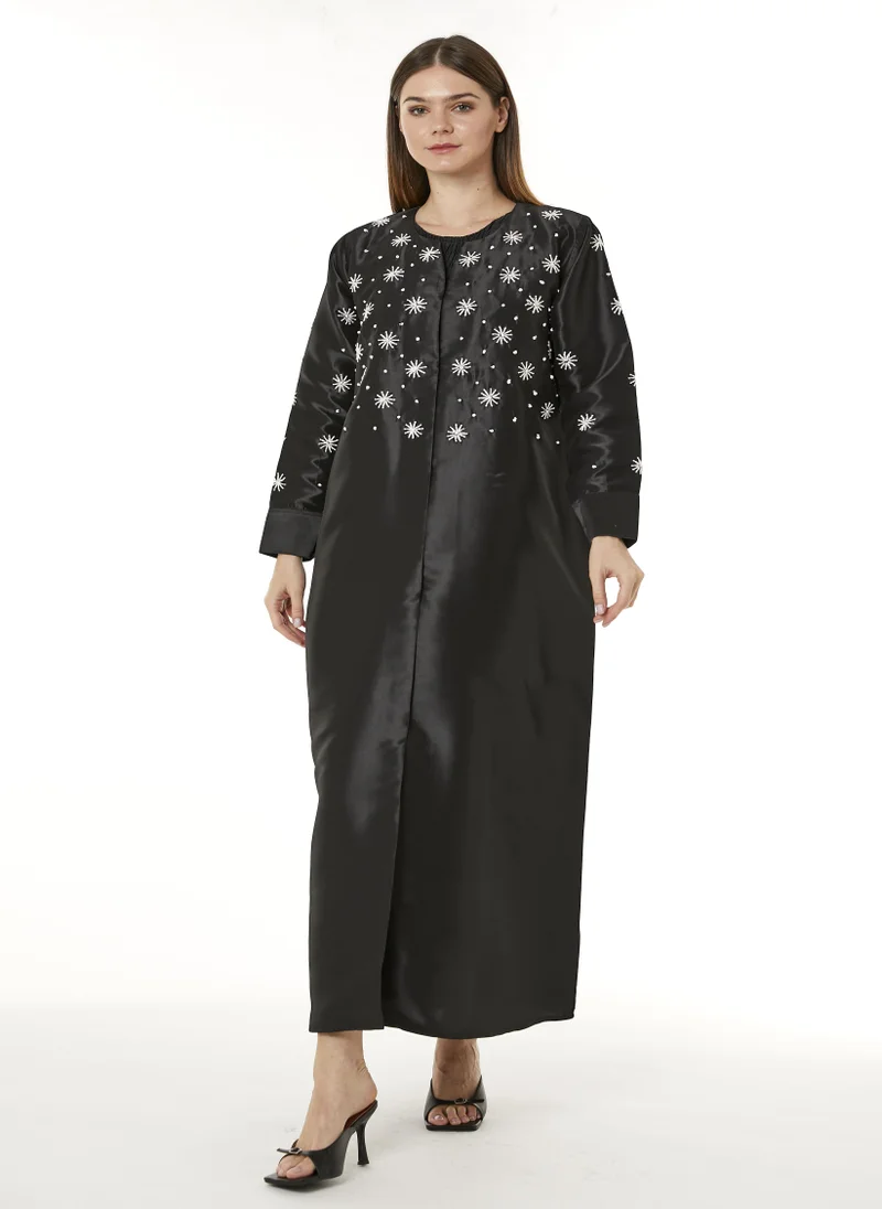 مويستريت Black Victoria Satin Embroidered Abaya
