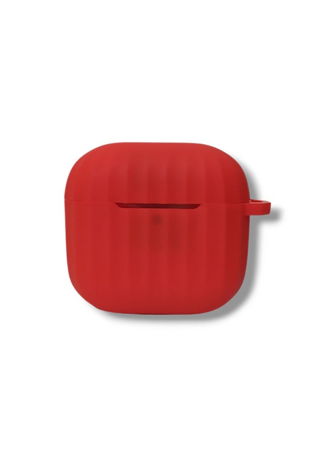 Stylish Wave Silicone Protective Case for AirPods 4 with Carabiner - Red  - Image 2