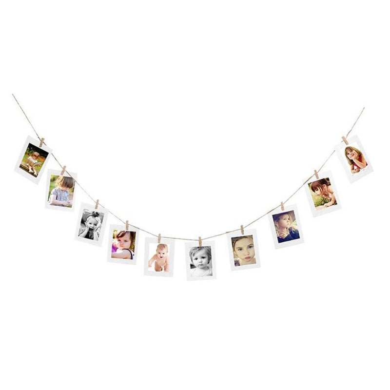10pcs 6 Inches Paper Photo Frame Retro Kraft Picture Frame Hanging Decorations with String and Clips (White) - Image 2