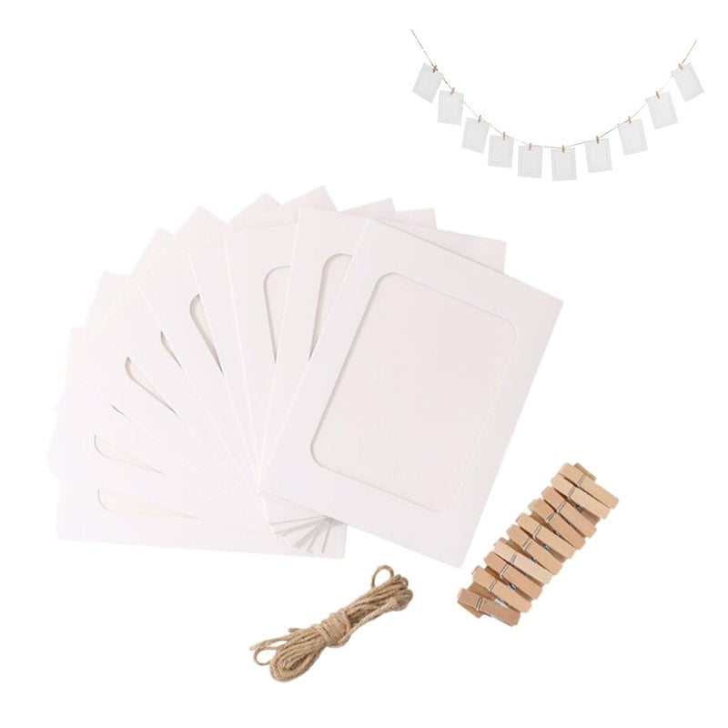 10pcs 6 Inches Paper Photo Frame Retro Kraft Picture Frame Hanging Decorations with String and Clips (White) - Image 3