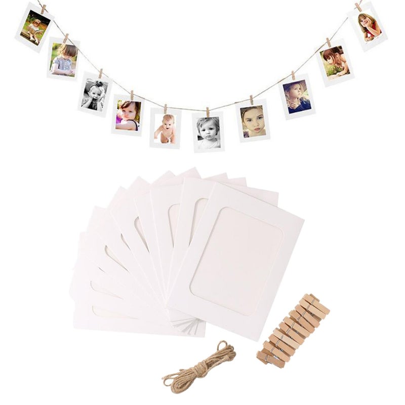 10pcs 6 Inches Paper Photo Frame Retro Kraft Picture Frame Hanging Decorations with String and Clips (White) - Image 5