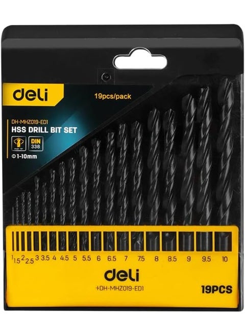 Deli HSS Drill Bit Set, 19 Pieces – Precision Bits for Power Tools