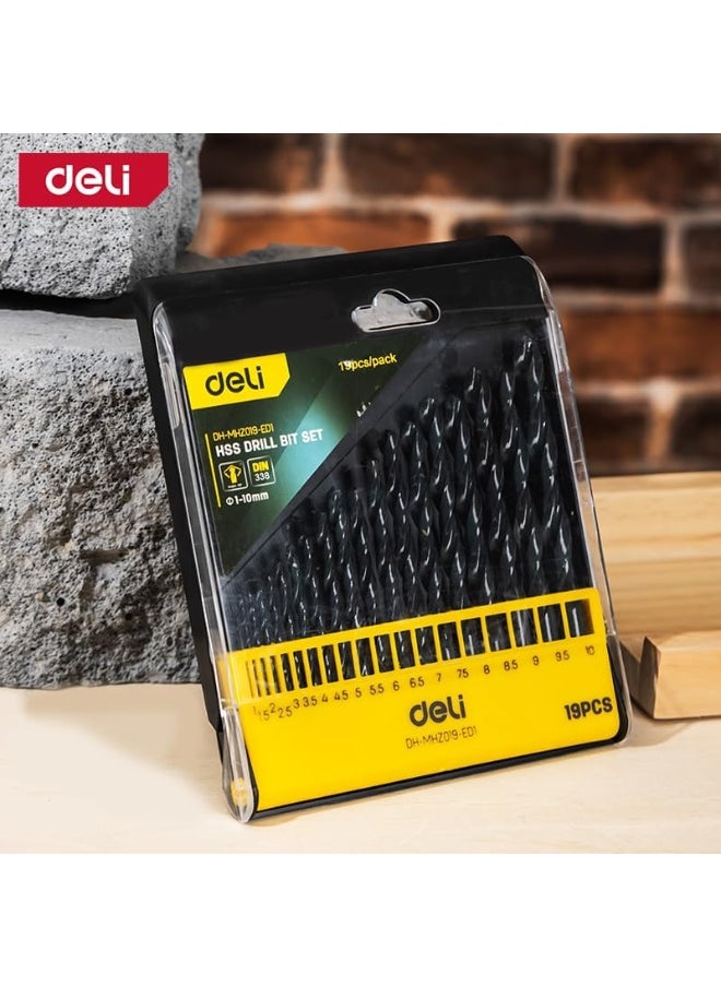 Deli HSS Drill Bit Set, 19 Pieces – Precision Bits for Power Tools