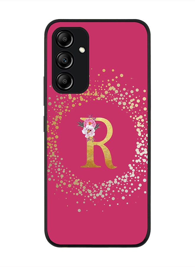 Stylizedd Rugged Black edge case for Samsung Galaxy A34 5G, Slim fit - Custom Monogram Initial Letter Floral Pattern Alphabet - R  (Dark Pink Rose ) - Image 1