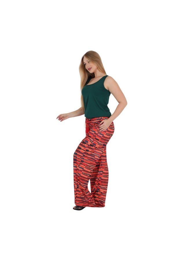 ZECOTEX Premium Cotton Pajama Set - Sleeveless Tank Cami Top & High-Waisted Aztec Geometric Print Wide-Leg Pants - 2-Piece Summer Loungewear S to 2XL - Dark Emerald Green & Orange Multi - Image 4