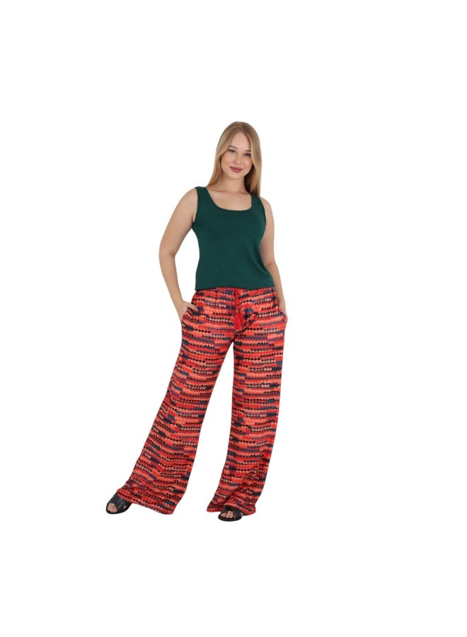 ZECOTEX Premium Cotton Pajama Set - Sleeveless Tank Cami Top & High-Waisted Aztec Geometric Print Wide-Leg Pants - 2-Piece Summer Loungewear S to 2XL - Dark Emerald Green & Orange Multi - Image 1