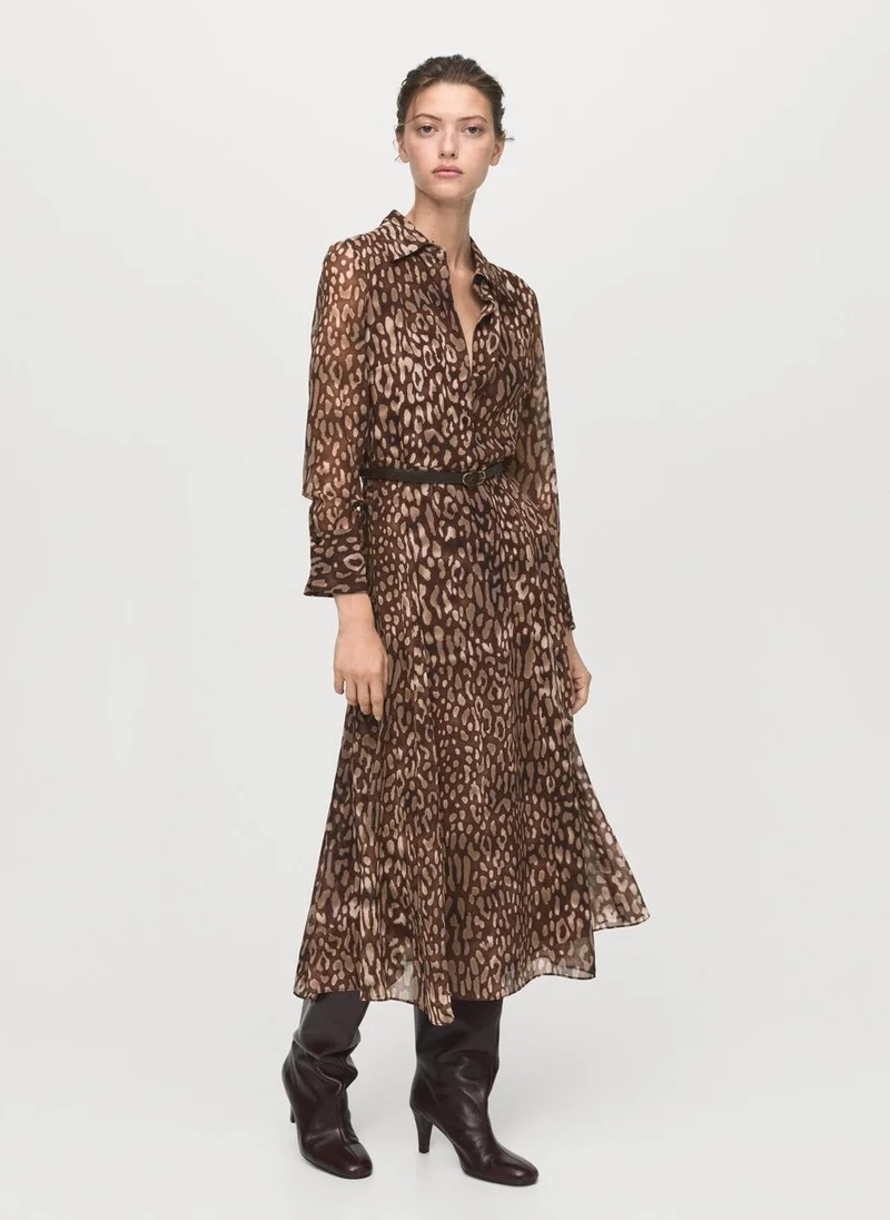 MANGO Leopard-print shirt dress with belt