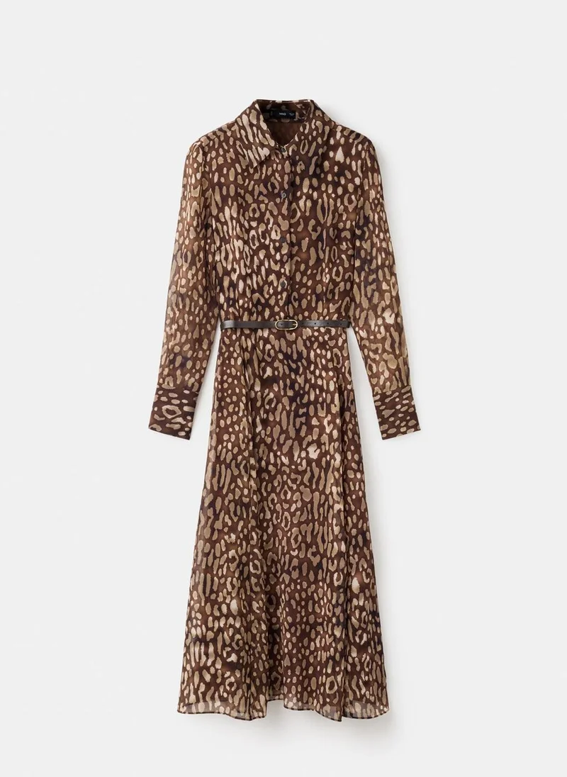 MANGO Leopard-print shirt dress with belt