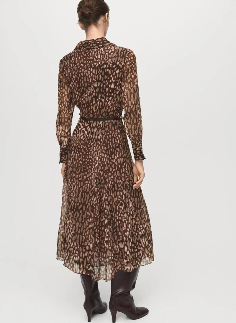 MANGO Leopard-print shirt dress with belt