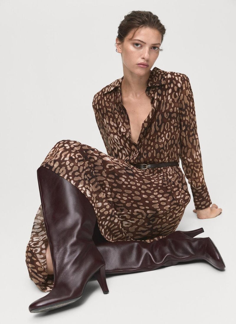 مانجو فستان قميص بطبعة جلد الفهد مع حزام - Image 5