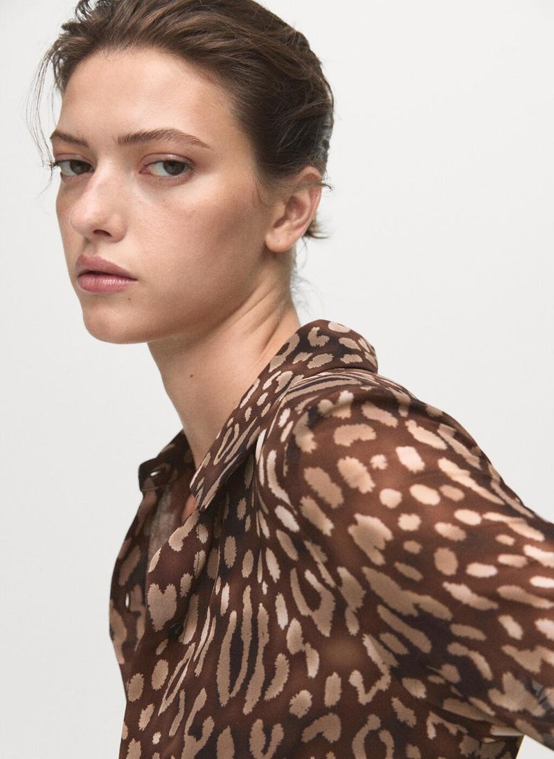 مانجو فستان قميص بطبعة جلد الفهد مع حزام - Image 3